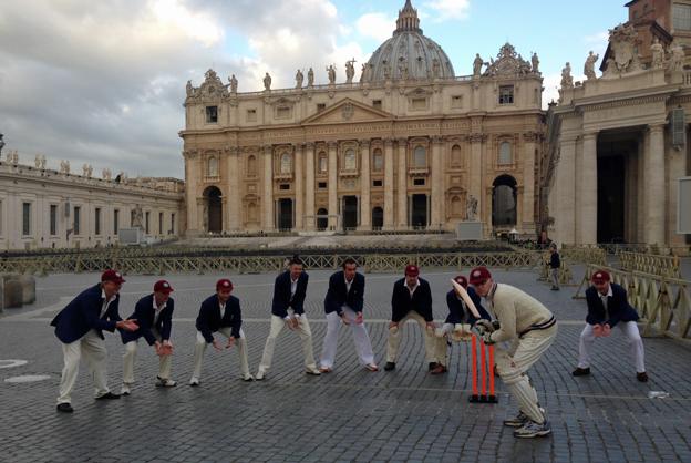 The Authors eleven pose in front of St Peter's Basilica