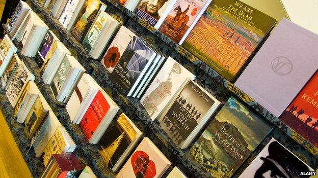 A display of books about WW1