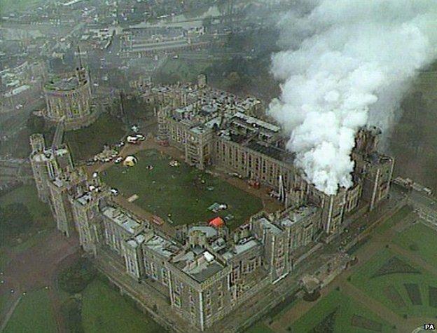 Windsor Castle on fire, 20 November 1992