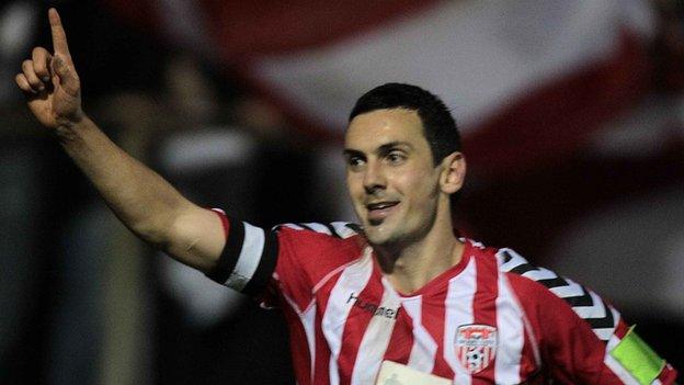 Mark Farren celebrates one of his Derry City goals