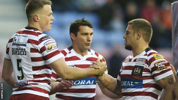 Wigan celebrate with Joe Burgess