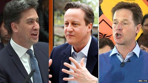 Ed Miliband, David Cameron and Nick Clegg