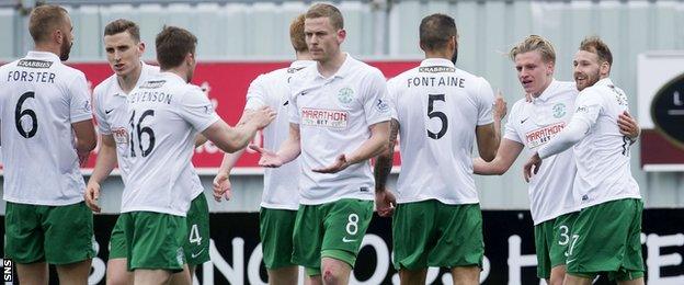 Hibernian players celebrating