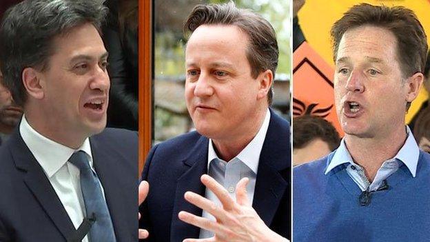 Ed Miliband, David Cameron and Nick Clegg