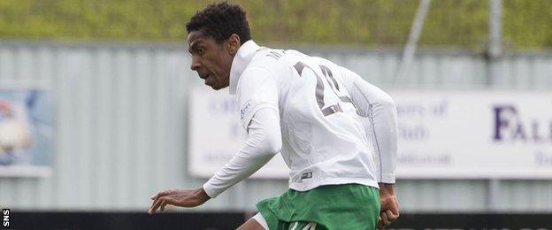 Dominique Malonga scores for Hibernian against Falkirk