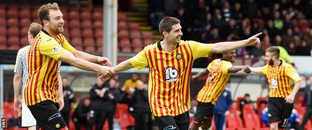 Partick Thistle's Kris Doolan (right) celebrates scoring his goal with his team-mate Conrad Balatoni