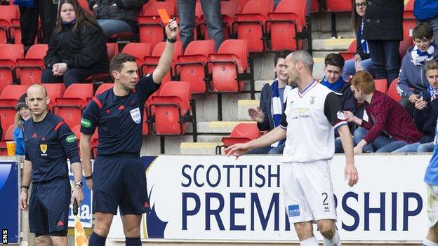 Referee Andrew Dallas sent off Inverness defender David Raven