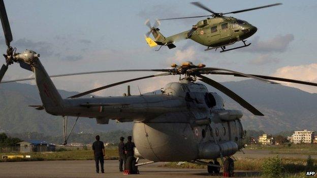 Helicopters at Kathmandu's Tribhuvan airport