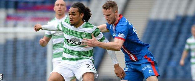 Jason Denayer holds off Marley Watkins of Inverness Caledonian Thistle