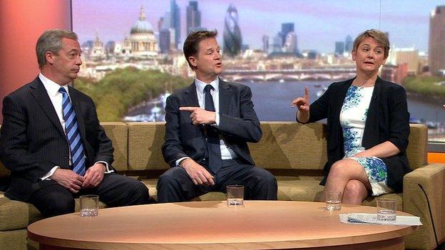 Nigel Farage, Nick Clegg and Labour's Yvette Cooper on the Andrew Marr Show