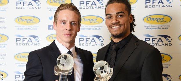 Stefan Johansen (left) and Jason Denayer made it a double celebration for Celtic