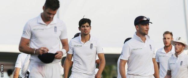 England leave the field after their five-wicket defeat in Barbados