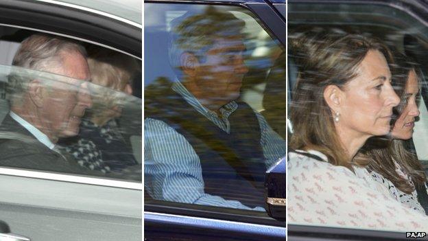 Prince of Wales and Duchess of Cornwall; Michael Middleton; Carole and Pippa Middleton