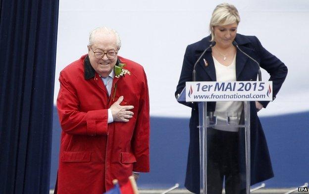 Jean-Marie Le Pen with daughter Marine (1 May 2015)