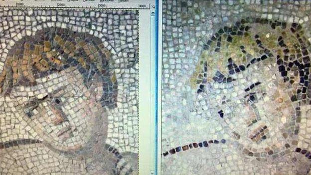 Before and after images of the mosaics