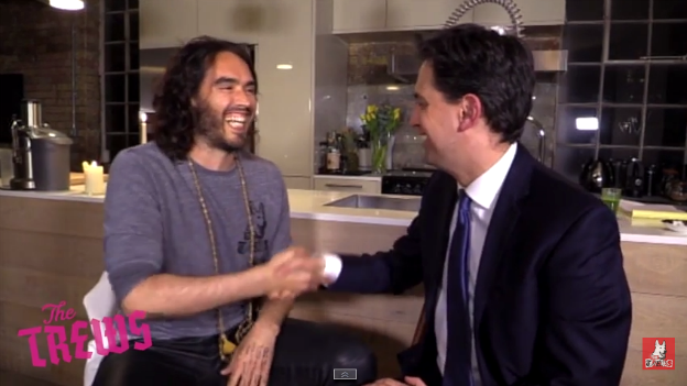 Russell Brand shakes hands with Labour leader Ed Miliband - 30 April 2015