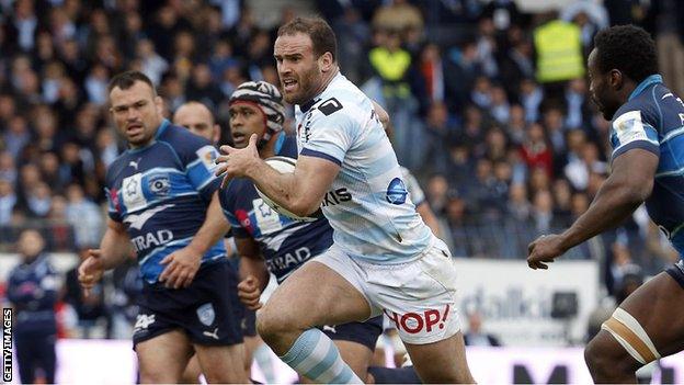 Jamie Roberts in action for Racing Metro against Montpellier in France