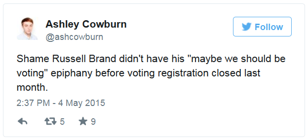 Tweet by Ashley Cowburn - 04 May 2015