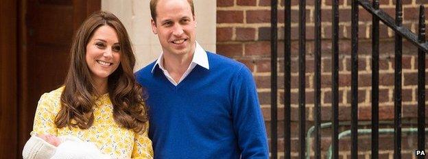 Duke and Duchess of Cambridge outside St Mary's Hospital in London with their new baby daughter on 2 May 2015