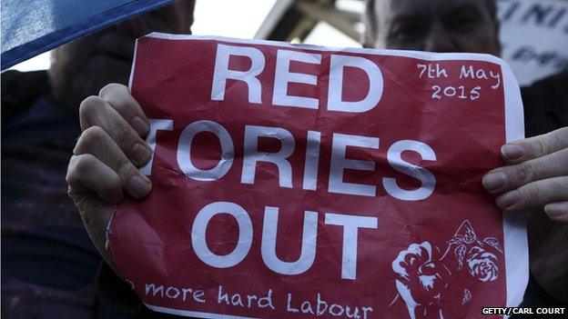 Poster saying: "Red Tories Out'