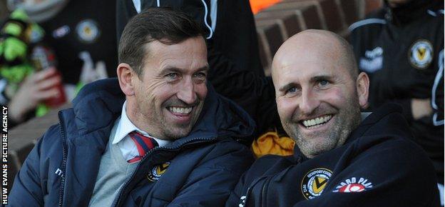 After ex-boss Justin Edinburgh (L) left, his assistant Jimmy Dack took over Newport as caretaker-manager