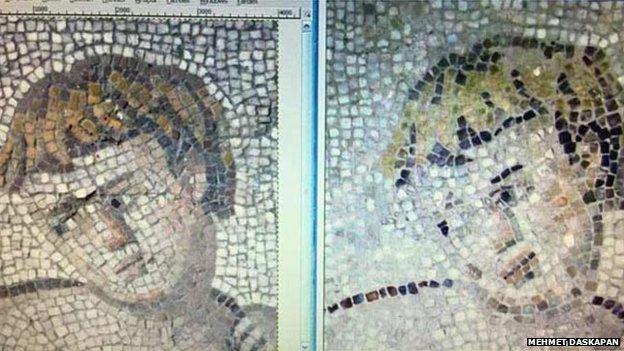 Before and after images of the mosaics