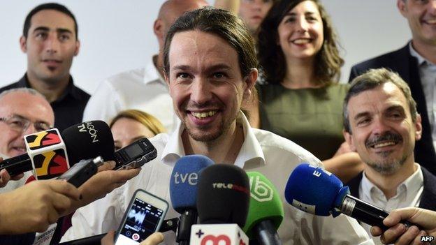 Spain"s anti-austerity party Podemos leader Pablo Iglesias