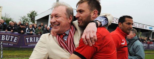 Truro City chairman Peter Masters enjoys the club's first promotion under his leadership