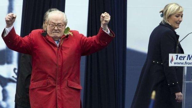 Jean-Marie Le Pen (left) and Marine Le Pen. Photo: 1 May 2015