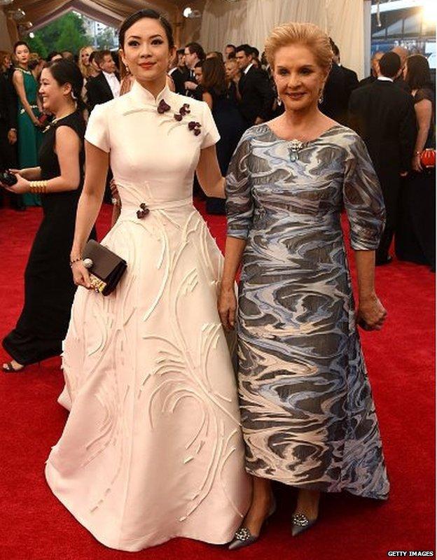 Zhang Ziyi and Carolina Herrera attend the 'China: Through The Looking Glass' Costume Institute Benefit Gala at the Metropolitan Museum of Art on May 4, 2015