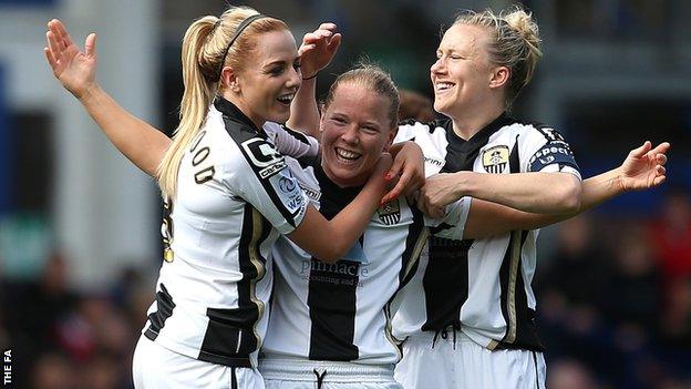 Danielle Buet (c) celebrates scoring against Everton in FA Women's Cup semi-final