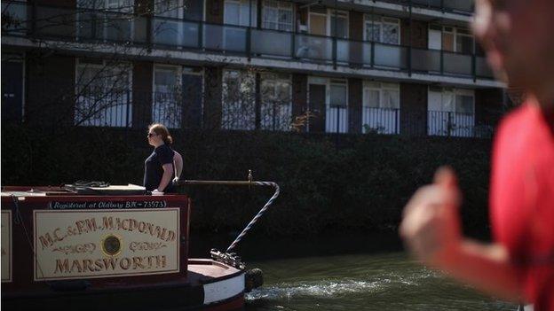 A woman on a barge