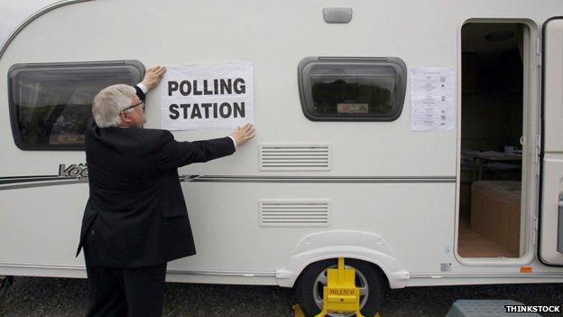 Polling station in a caravan