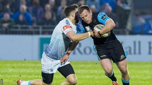 Chris Fusaro (right) in action for Glasgow Warriors against Cardiff