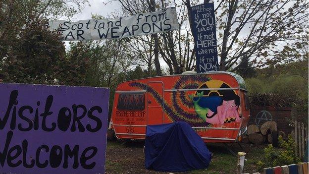 Picture of colourful caravan at anti-nuclear 'Peace Camp'