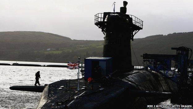 HMS Vanguard sits in dock at Faslane Submarine base on the river Clyde in Scotland in 2006