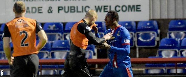 Things got heated between Jaroslaw Fojut and Edward Ofere (right)