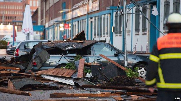 Destroyed car in Hamburg, Germany, on 5 May 2015