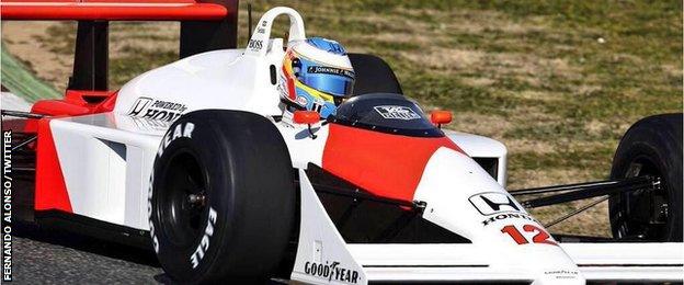 Fernando Alonso driving Ayrton Senna's McLaren MP4/4