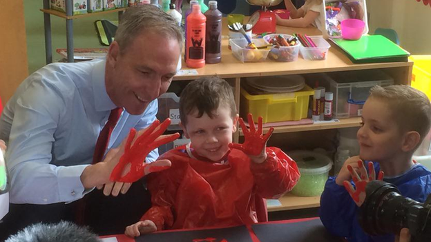 Jim Murphy hand painting with two children