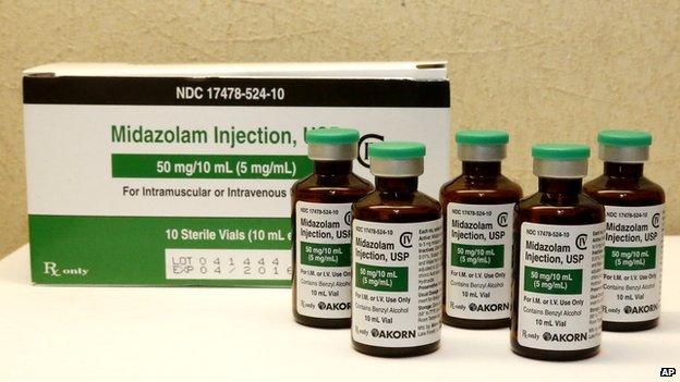 Bottles of Midazolam at a Oklahoma hospital pharmacy