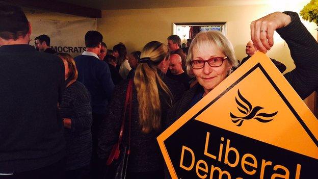 Picture of Lib Dem supporter Barbara Masters with Lib Dem sign