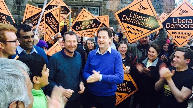 Liberal Democrat leader, Nick Clegg, greets supporters in his home constituency of Sheffield Hallam