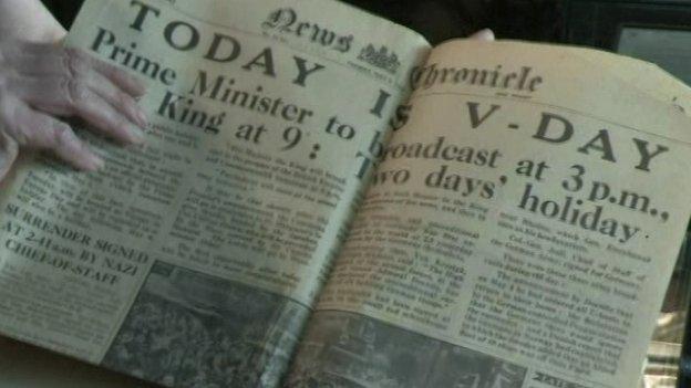 News of VE Day in the newspaper