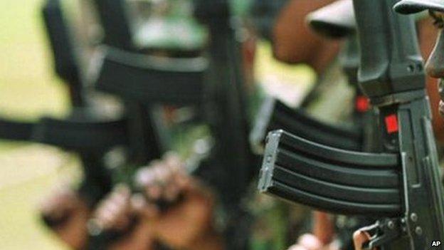 Colombia soldiers train at an army base in Tolemaida. 1999