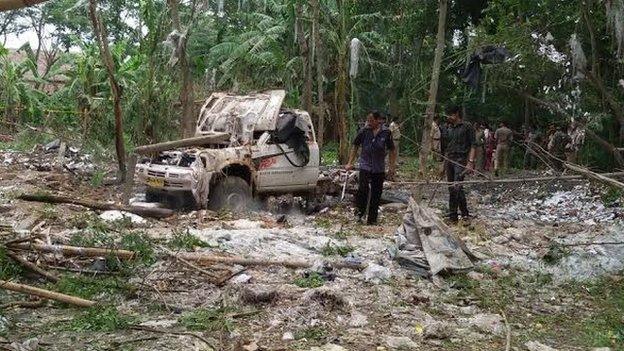 Scene of the illegal fireworks factory blast in West Bengal, 7 may 2014