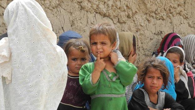 Displaced Afghan children in village in Kunduz province