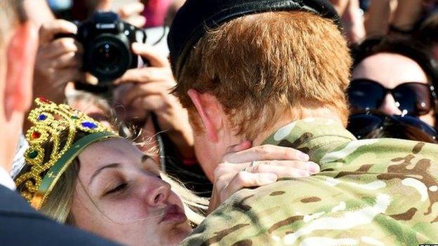 Victoria Mcrae kisses Prince Harry (7 May 2015)