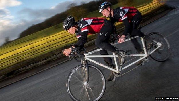 Dominic Irvine and Charlie Mitchell on tandem