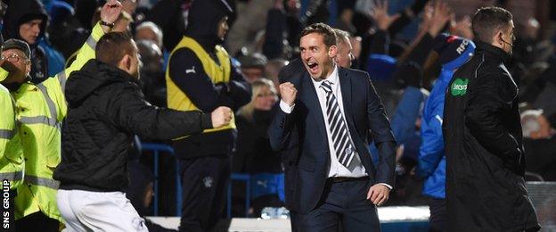 James Fowler celebrates a goal against Rangers earlier this season